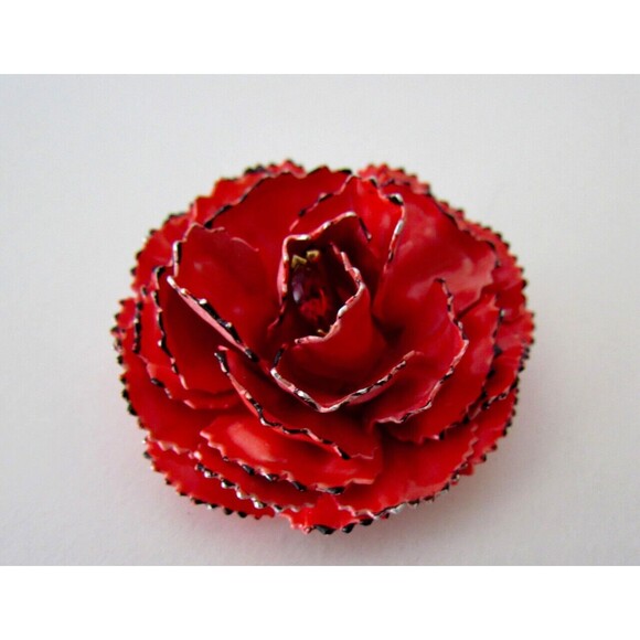 Lisner Red Flower Earrings Brooch Set Enamel Rhinestones Vintage 1950s/60's - Picture 9 of 9